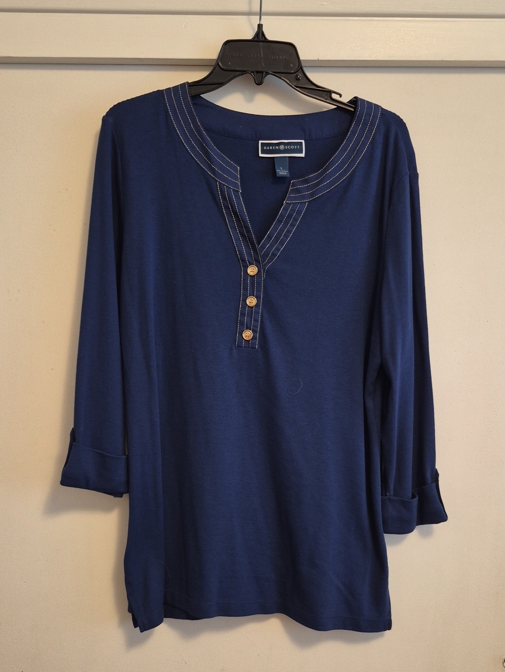 Karen Scott Navy Blue Long-Sleeve Henley Tunic